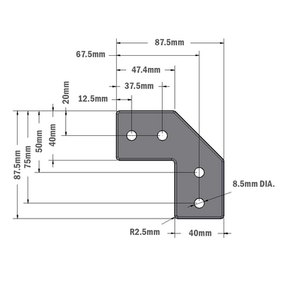 41-154-1SS MODULAR SOLUTIONS TIE PLATE 135MM X 135MM X 6MM<BR>ANGLED WITH STAINLESS STEEL HARDWARE